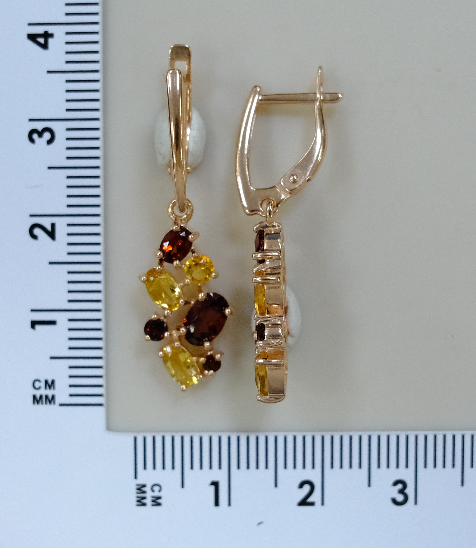 Серебряные серьги с гранатами и цитринами